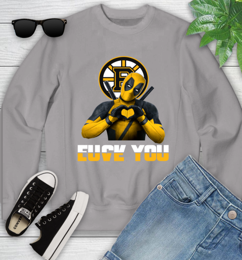 NHL Boston Bruins Deadpool Love You Fuck You Hockey Sports Youth Sweatshirt 3