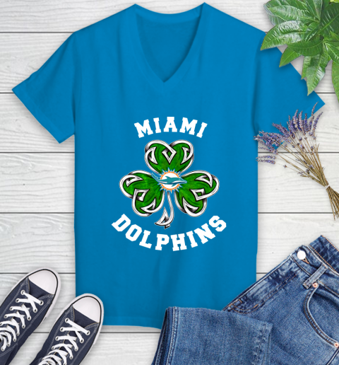 NFL Miami Dolphins Three Leaf Clover St Patrick's Day Football Sports Women's V-Neck T-Shirt 7