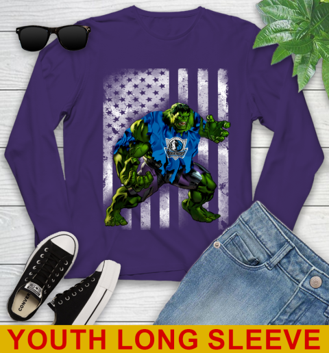 Dallas Mavericks Hulk Marvel Avengers NBA Basketball American Flag Youth Long Sleeve 4