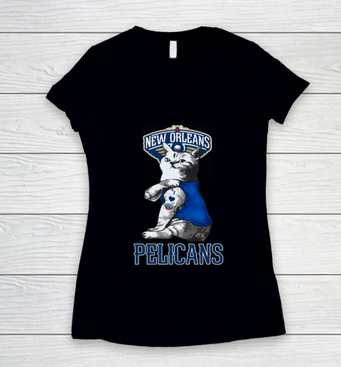 NBA Basketball My Cat Loves New Orleans Pelicans Women's V-Neck T-Shirt
