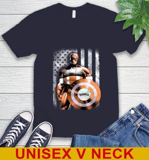 San Francisco Giants MLB Baseball Captain America Marvel Avengers American Flag Shirt V-Neck T-Shirt 2