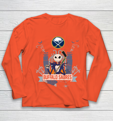 NHL Buffalo Sabres Hockey Jack Skellington Halloween Youth Long Sleeve 3