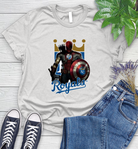MLB Captain America Thor Spider Man Hawkeye Avengers Endgame Baseball Kansas City Royals Women's T-Shirt