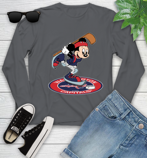 NHL Hockey Washington Capitals Cheerful Mickey Disney Shirt Youth Long Sleeve 8