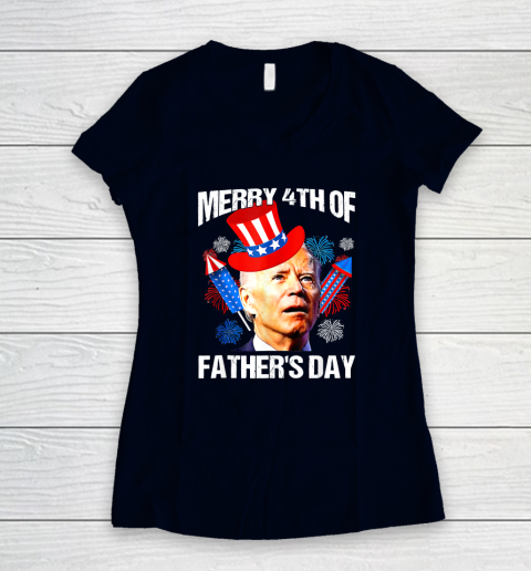 Joe Biden Confused Merry 4th Of Fathers Day Fourth Of July Women's V-Neck T-Shirt 2