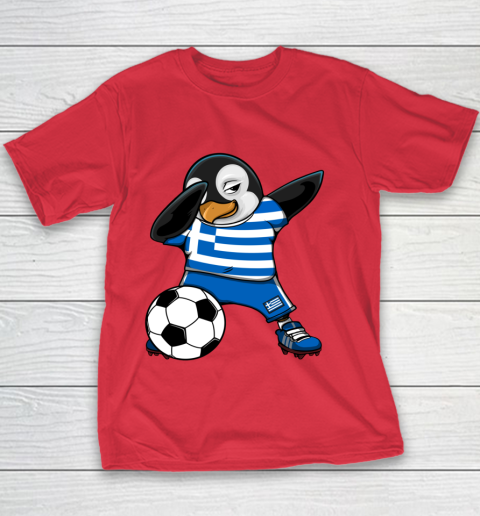Dabbing Penguin Greece Soccer Fans Jersey Football Lovers Youth T-Shirt 6