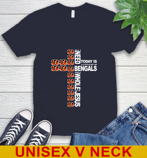 NFL All I Need Today Is A Little Bit Of Cincinnati Bengals Cross Shirt V-Neck T-Shirt 2