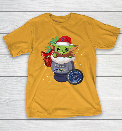 St.Louis Blues Christmas Baby Yoda Star Wars Funny Happy NHL T-Shirt 4