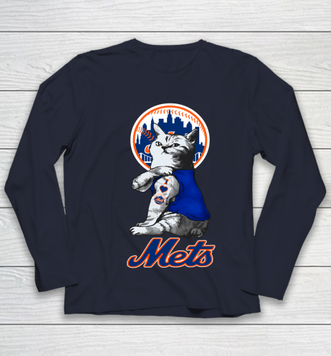 MLB Baseball My Cat Loves New York Mets Youth Long Sleeve 2