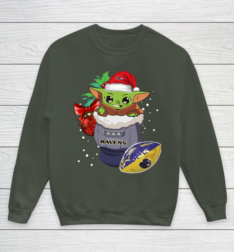 Baltimore Ravens Christmas Baby Yoda Star Wars Funny Happy NFL Youth Sweatshirt 10