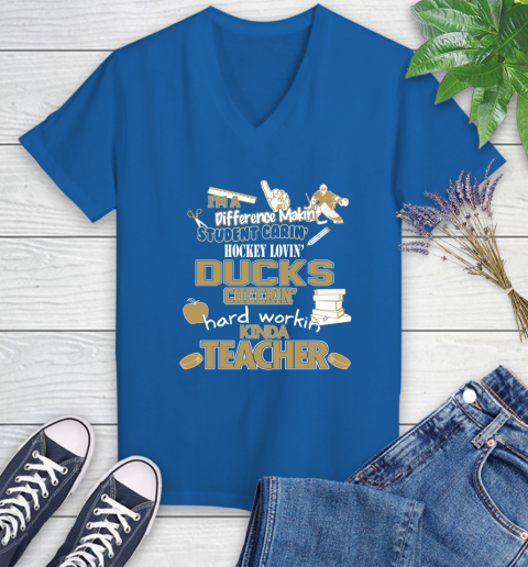 Anaheim Ducks NHL I'm A Difference Making Student Caring Hockey Loving Kinda Teacher Women's V-Neck T-Shirt 10