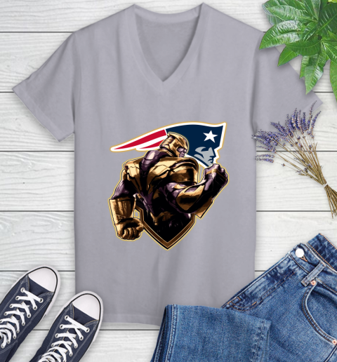 NFL Thanos Avengers Endgame Football Sports New England Patriots Women's V-Neck T-Shirt 4