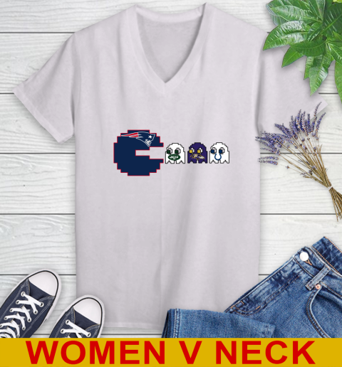 New England Patriots NFL Football Pac Man Champion Women's V-Neck T-Shirt