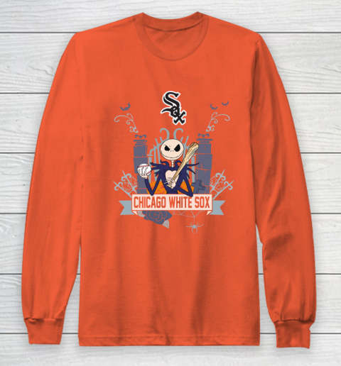 MLB Chicago White Sox Baseball Jack Skellington Halloween Long Sleeve T-Shirt 3