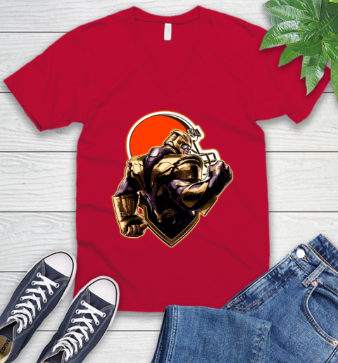 NFL Thanos Avengers Endgame Football Sports Cleveland Browns V-Neck T-Shirt 7