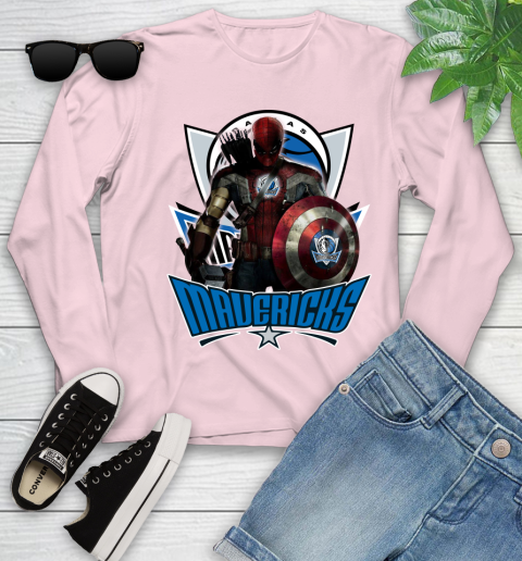 Dallas Mavericks NBA Basketball Captain America Thor Spider Man Hawkeye Avengers Youth Long Sleeve 10
