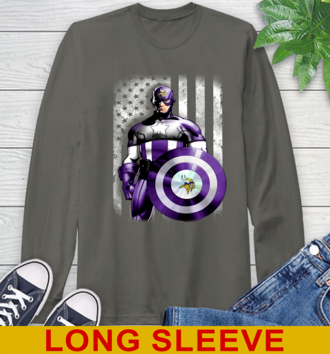 Minnesota Vikings NFL Football Captain America Marvel Avengers American Flag Shirt Long Sleeve T-Shirt 10