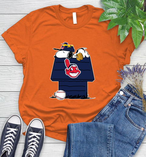 MLB Cleveland Indians Snoopy Woodstock The Peanuts Movie Baseball T Shirt Women's T-Shirt 4