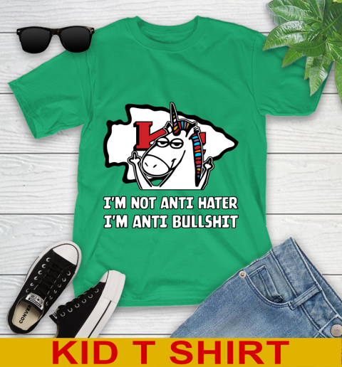 Kansas City Chiefs NFL Football Unicorn I'm Not Anti Hater I'm Anti Bullshit Youth T-Shirt 6
