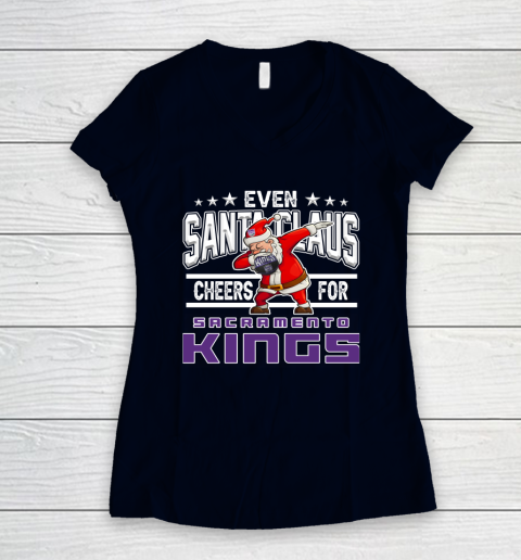 Sacramento Kings Even Santa Claus Cheers For Christmas NBA Women's V-Neck T-Shirt 2
