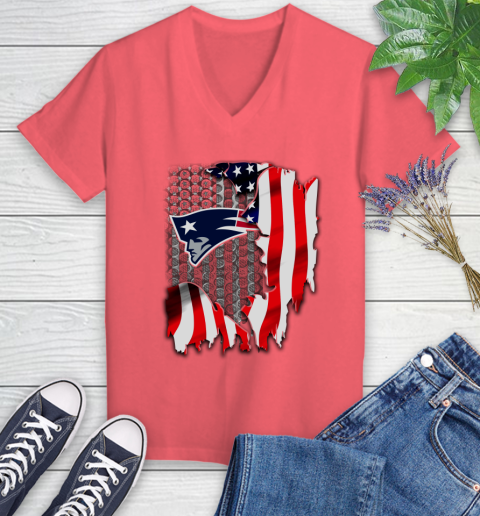 New England Patriots NFL Football American Flag Women's V-Neck T-Shirt 6