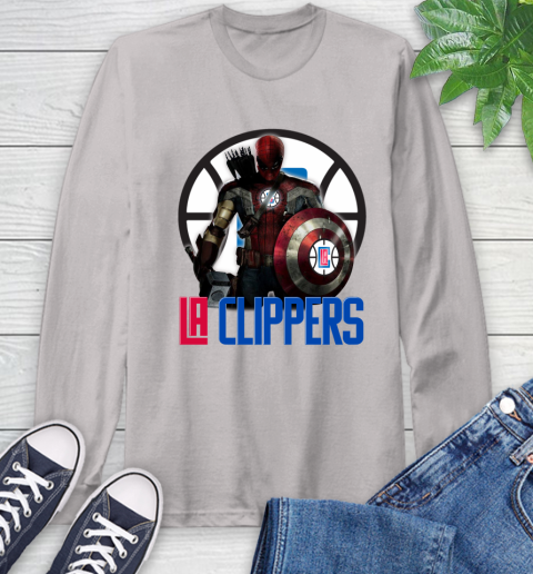 LA Clippers NBA Basketball Captain America Thor Spider Man Hawkeye Avengers Long Sleeve T-Shirt 12