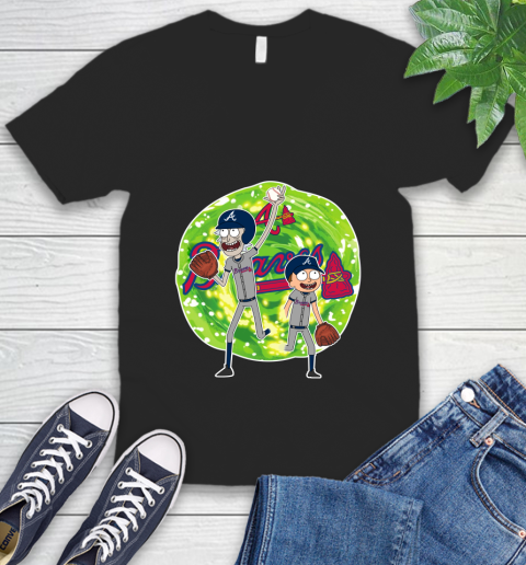 MLB Atlanta Braves Rick And Morty Baseball Sports V-Neck T-Shirt 2