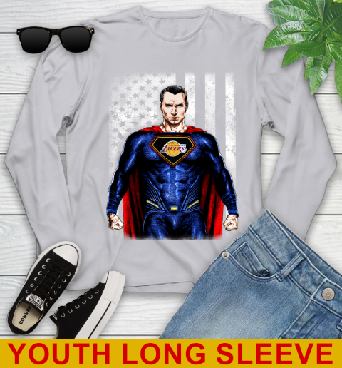 NBA Basketball Los Angeles Lakers Superman DC Shirt Youth Long Sleeve 6 NBA Basketball Los Angeles Lakers Superman DC Shirt Youth Long Sleeve - Image 6