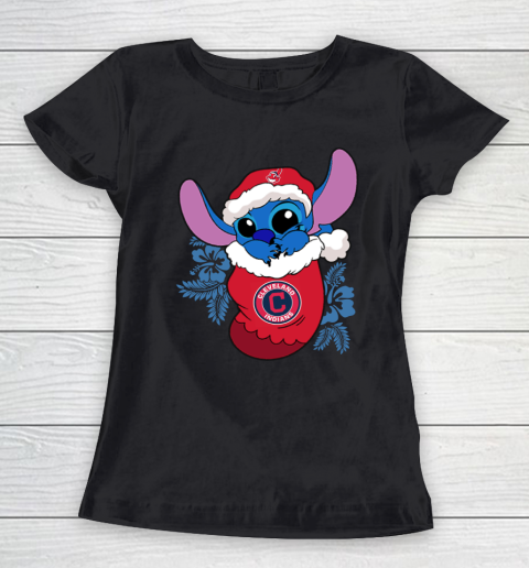 Cleveland Indians Christmas Stitch In The Sock Funny Disney MLB Women's T-Shirt 2