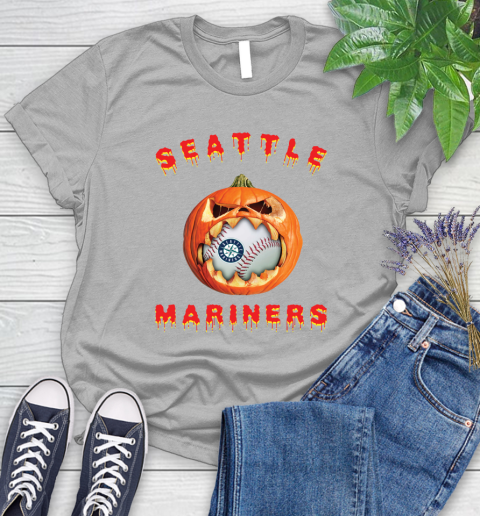 MLB Seattle Mariners Halloween Pumpkin Baseball Sports Women's T-Shirt 6 MLB Seattle Mariners Halloween Pumpkin Baseball Sports Women's T-Shirt - Image 6