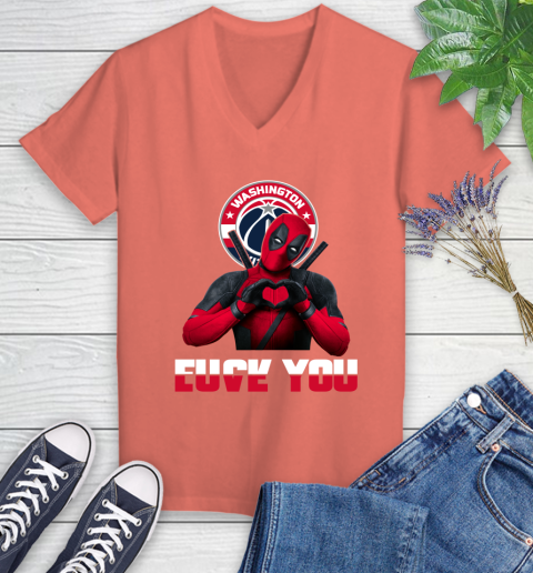 NBA Washington Wizards Deadpool Love You Fuck You Basketball Sports Women's V-Neck T-Shirt 6