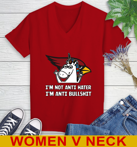 Arizona Cardinals NFL Football Unicorn I'm Not Anti Hater I'm Anti Bullshit Women's V-Neck T-Shirt 12