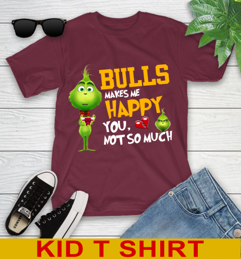 NBA Chicago Bulls Makes Me Happy You Not So Much Grinch Basketball Sports Youth T-Shirt 5