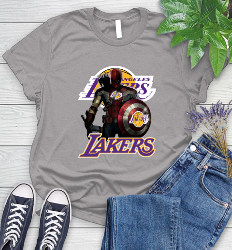 Los Angeles Lakers NBA Basketball Captain America Thor Spider Man Hawkeye Avengers Women's T-Shirt 5
