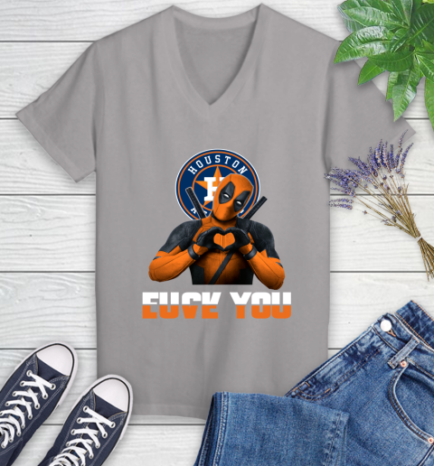MLB Houston Astros Deadpool Love You Fuck You Baseball Sports Women's V-Neck T-Shirt 5 MLB Houston Astros Deadpool Love You Fuck You Baseball Sports Women's V-Neck T-Shirt - Image 5