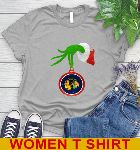 Chicago Blackhawks Grinch Merry Christmas NHL Hockey Women's T-Shirt 5