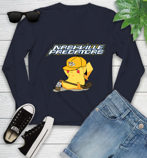 NHL Pikachu Hockey Sports Nashville Predators Youth Long Sleeve 3