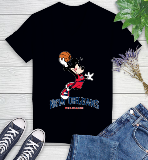 NBA Basketball New Orleans Pelicans Cheerful Mickey Mouse Shirt Women's V-Neck T-Shirt