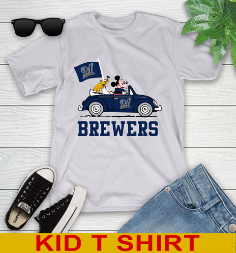 MLB Baseball Milwaukee Brewers Pluto Mickey Driving Disney Shirt Youth T-Shirt 5