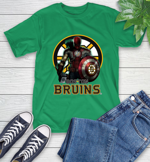 NHL Captain America Thor Spider Man Hawkeye Avengers Endgame Hockey Boston Bruins T-Shirt 7