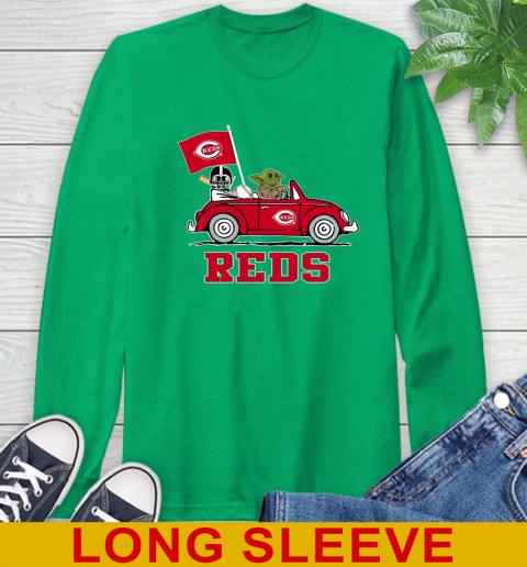MLB Baseball Cincinnati Reds Darth Vader Baby Yoda Driving Star Wars Shirt Long Sleeve T-Shirt 7