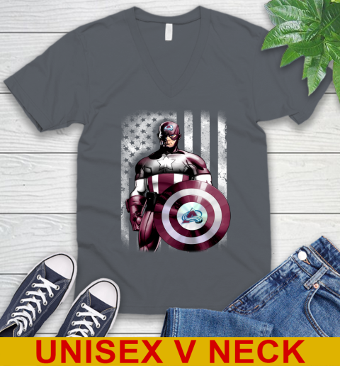 Colorado Avalanche NHL Hockey Captain America Marvel Avengers American Flag Shirt V-Neck T-Shirt 4