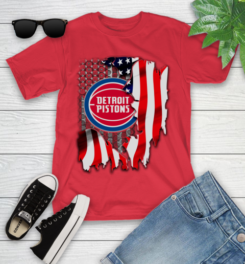 Detroit Pistons NBA Basketball American Flag Youth T-Shirt 13