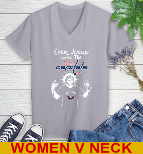 Washington Capitals NHL Hockey Even Jesus Loves The Capitals Shirt Women's V-Neck T-Shirt 4