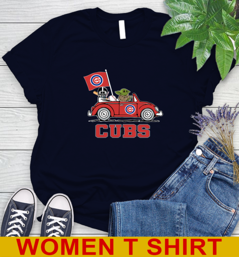 MLB Baseball Chicago Cubs Darth Vader Baby Yoda Driving Star Wars Shirt Women's T-Shirt 3
