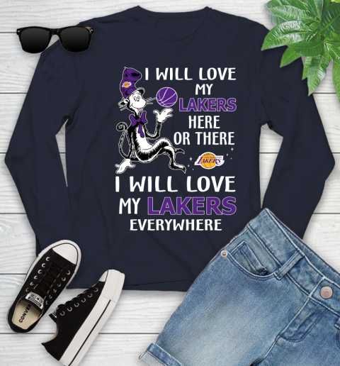 NBA Basketball Los Angeles Lakers I Will Love My Lakers Everywhere Dr Seuss Shirt Youth Long Sleeve 2