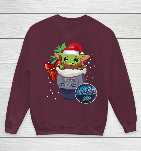 Utah Jazz Christmas Baby Yoda Star Wars Funny Happy NBA Youth Sweatshirt 5