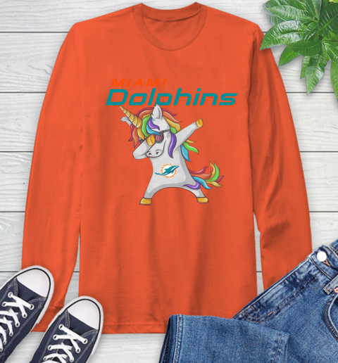 Miami Dolphins NFL Football Funny Unicorn Dabbing Sports Long Sleeve T-Shirt 5