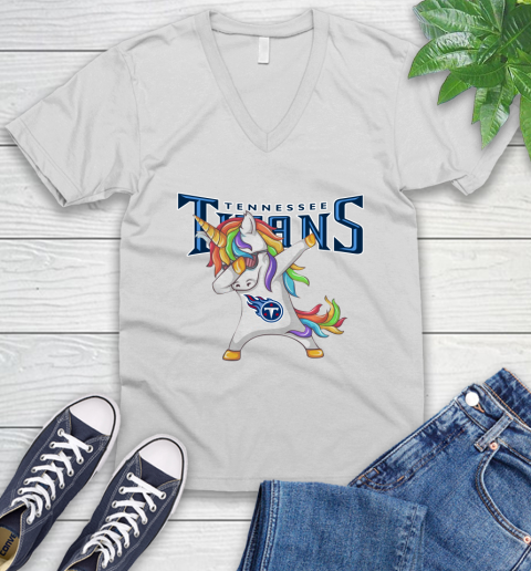 Tennessee Titans NFL Football Funny Unicorn Dabbing Sports V-Neck T-Shirt