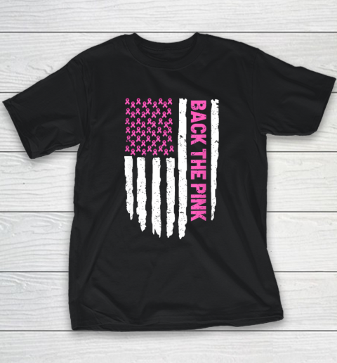 Back The Pink Breast Cancer Awareness Flag Pink Ribbon USA Youth T-Shirt